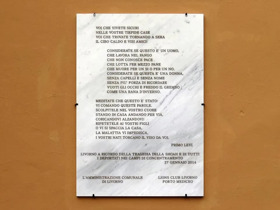 Primo Levi - Marble plaque with the poem Shema by Primo Levi, unveiled on International Holocaust Remembrance Day 2014, Town Hall, Livorno