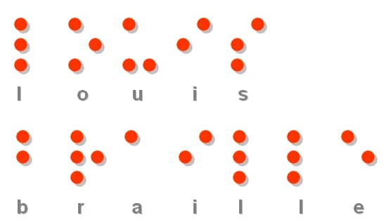 Louis Braille - der Name Louis Braille in der Blindenschrift Braille