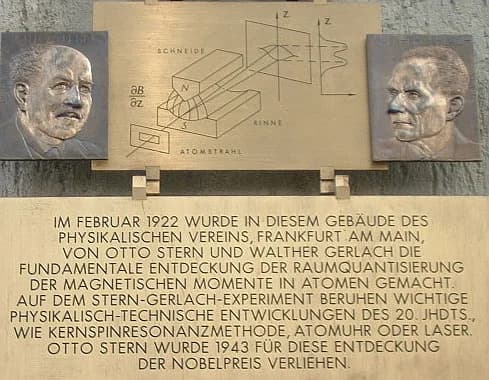Otto Stern - A plaque at the Frankfurt institute commemorating the experiment