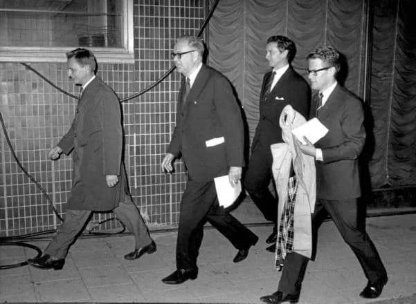 Olof Palme - The Social Democrats, Olof Palme, Prime Minister Tage Erlander, Sten Andersson and Ingvar Carlsson.