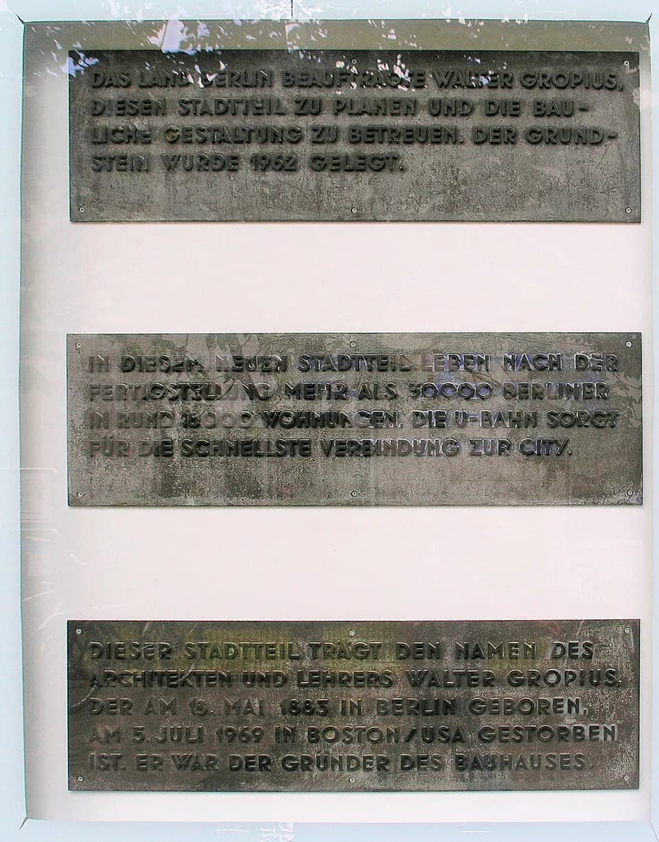 Walter Gropius - Memorial plaque, Walter Gropius, Johannisthaler Chaussee, Berlin-Gropiusstadt, Germany