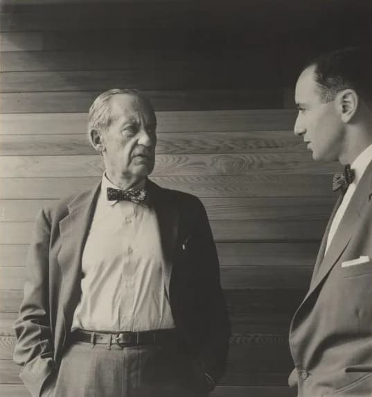 Walter Gropius - Portrait of Walter Gropius with Harry Seidler in Sydney inside the Julian Rose House, Wahroonga NSW (Seidler-designed house finishing construction)- at time of Gropius' visit to Austr