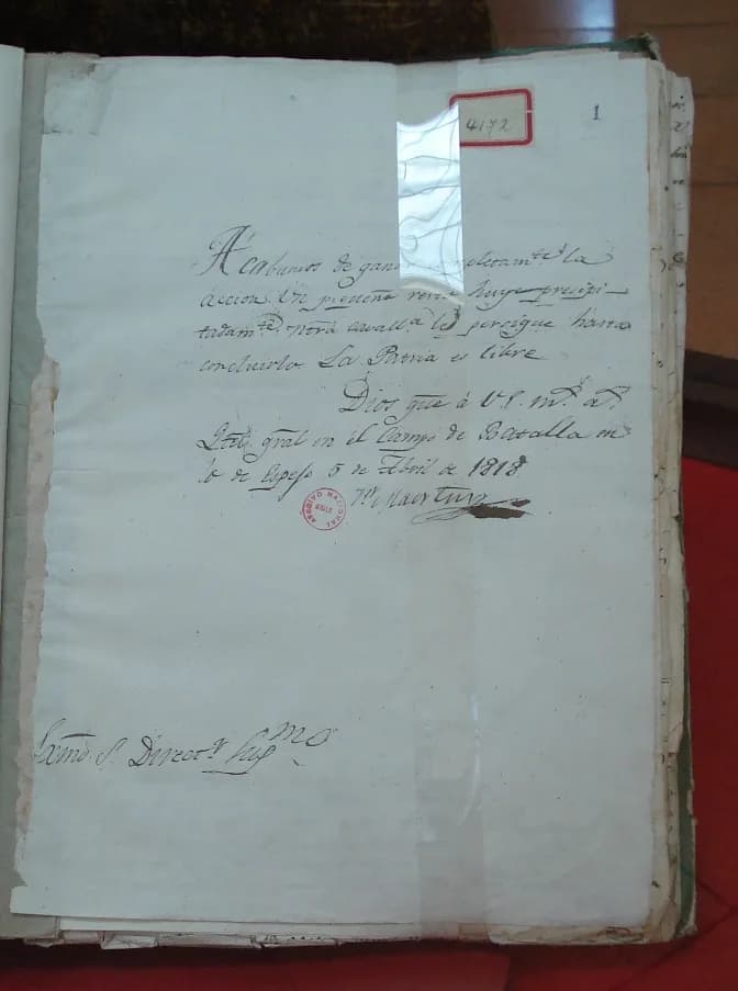 José de San Martín - Letter of José de San Martin to Bernardo O'Higgins, announcing the victory in the Battle of Maipú that summed up the Independence of Chile. April 5, 1818, National Archive of Chi