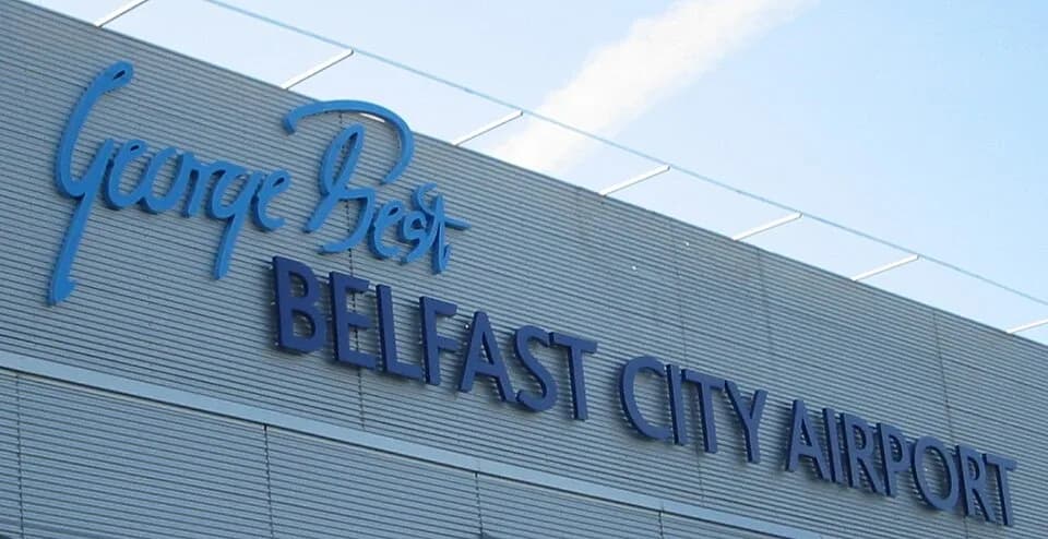 George Best - Photograph of the new signage at the renamed George Best Belfast City Airport. Taken by Alan in Belfast on 22 May 2006.