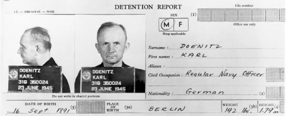 Karl Dönitz - Detention report and Mugshots of Karl Dönitz