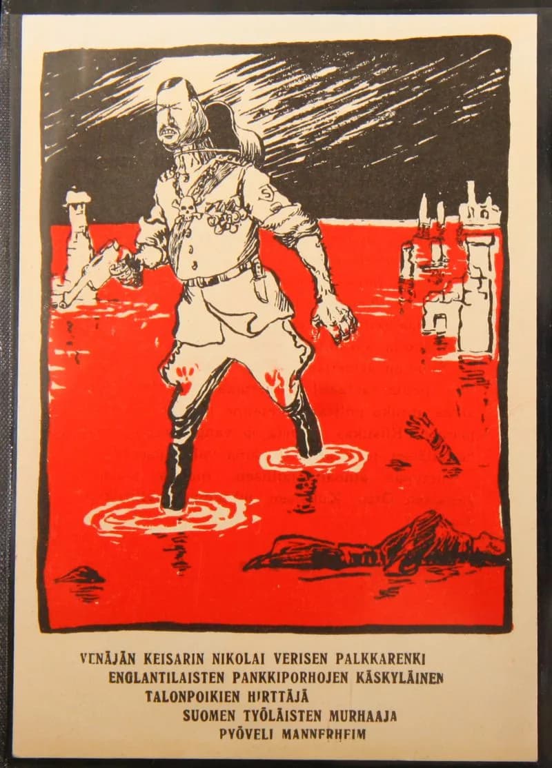 Carl Gustaf Emil Mannerheim - Pyöveli Mannerheim, takana propagandatekstiä