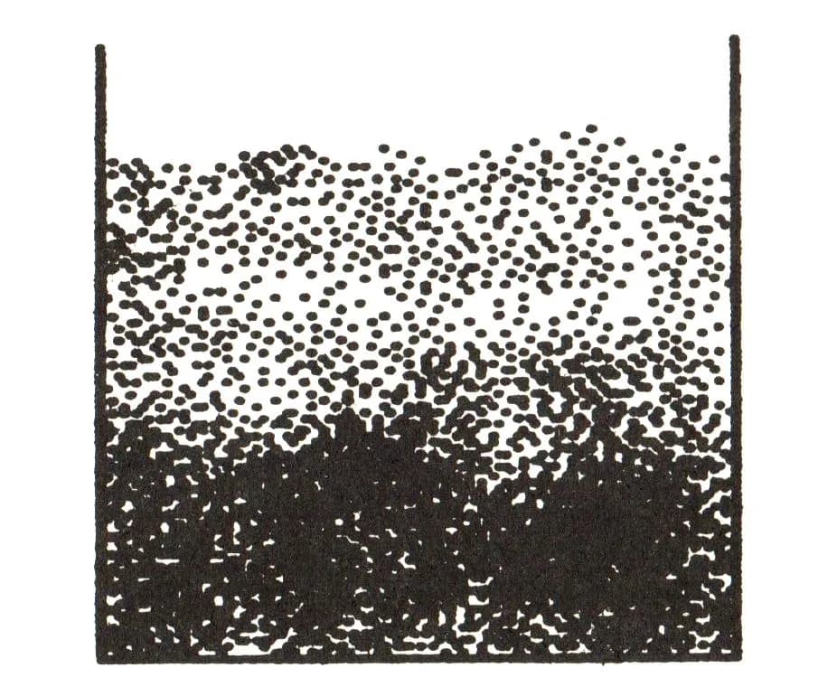 Jean Perrin - "A sketch of Perrin's results of a microscopic examination of the equilibrium or barometric distribution of granules of gamboge, which is a sticky substance used as a bright yellow water