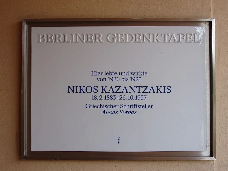Nikos Kazantzakis - Berlin's commemorative plaque dedicated to Nikos Kazantzakis at street Unter den Eichen 63