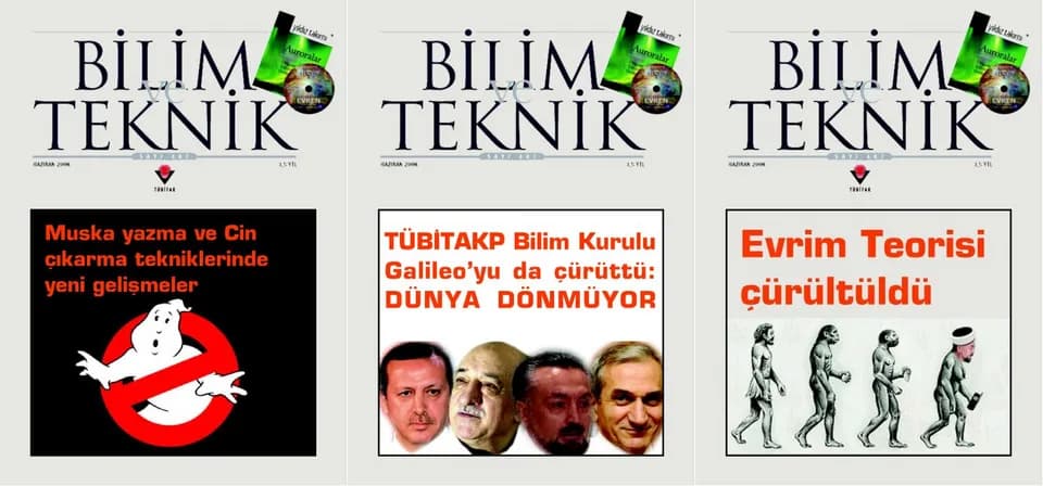Fethullah Gülen - 2009 senesinde, Tübitak bürokratı (başkan yardımcısı) Ömer Ziya Cebeci'nin Bilim ve Teknik Dergisi'ni sansürlemesine tepki olarak üretilen mizahi kapaklar.
Olay hakkındaki kaynakça:
