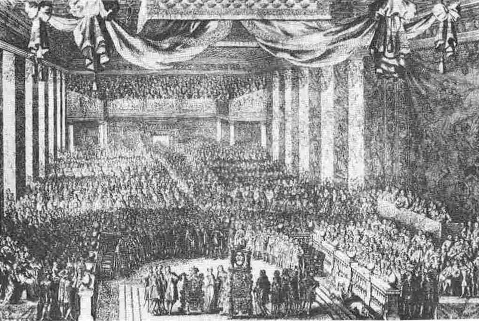 Christina of Sweden - A picture of the ceremony of Charles XI:s accession to the throne in 1672 after the regency during his minority. The ceremony took place in the Hall of State (Swedish: ‘Rikssalen