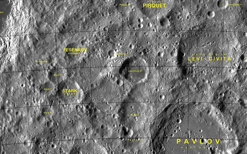 Johannes Stark - Cráter lunar Fesenkov. Localización. (Imagen LRO)