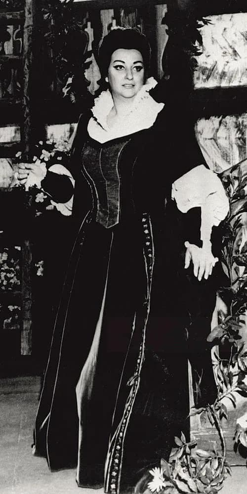 Montserrat Caballé - The Spanish soprano Montserrat Caballe portraited in the opera scenography dressed up with a costume. 1969.