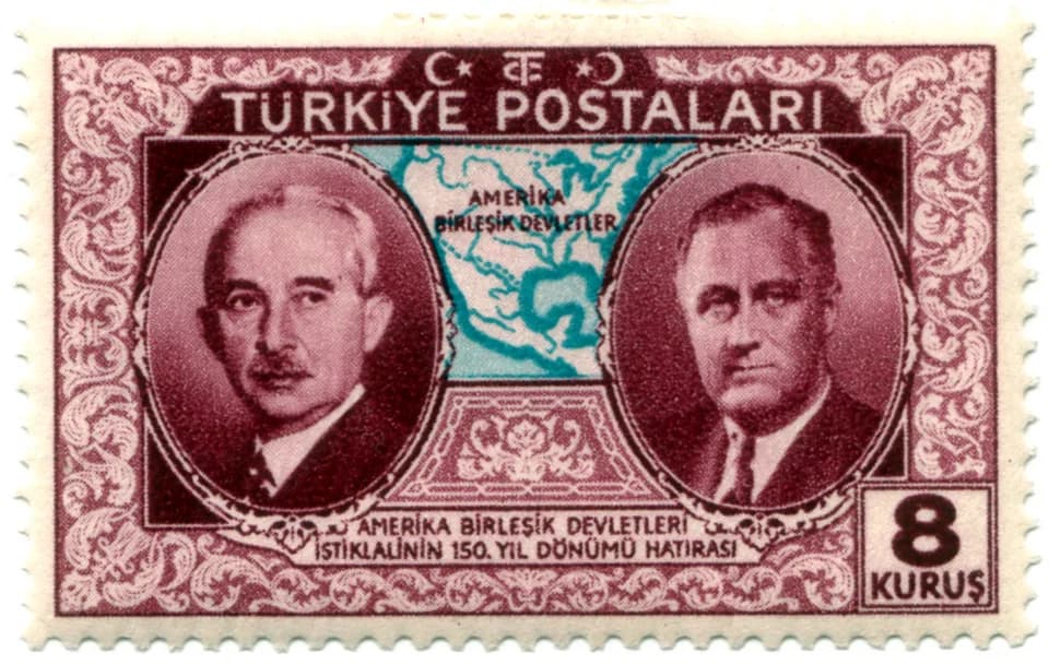 İsmet İnönü - A turkish stamp for the 150. anniversary of the USA with turkish president en:İsmet İnönü and US-President en:Franklin D. Roosevelt