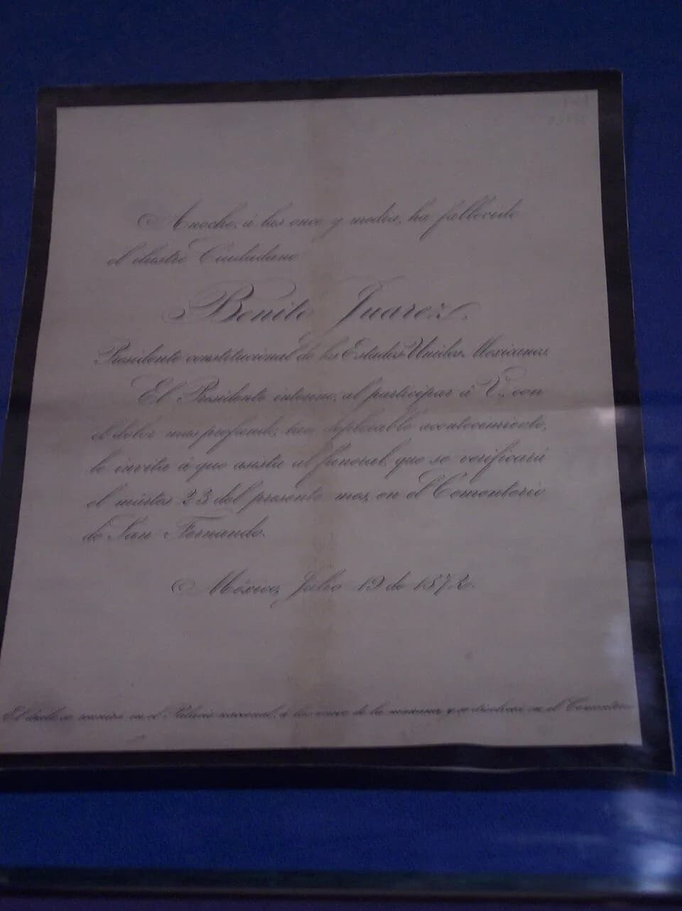 Benito Juárez - Documento exhibido en Museo de Benito Juárez, Palacio Nacional. Ciudad de México.
