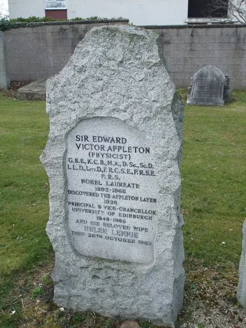 Edward Victor Appleton - Grave of Sir Edward Appleton This grave in Morningside cemetery, Edinburgh, is of Nobel prize winner Sir Edward Appleton, (1892 - 1960). A native of Bradford he was principal
