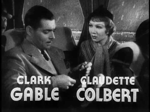 Claudette Colbert - Cropped screenshot of Clark Gable and Claudette Colbert from the trailer for the film It Happened One Night.