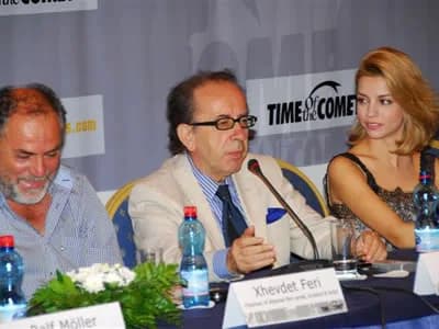 Ismail Kadare - Masiela Lusha and Ismail Kadare answering questions during a press conference for the film, Time of the Comet