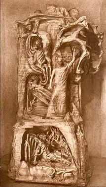 Rudolf Steiner - Groupe en bois d'orme sculpté par Rudolf Steiner et Edith Maryon, situé au Goetheanum, à Dornach, en Suisse. Il manifeste au centre le Représentant de l'humanité luttant entre Lucifer
