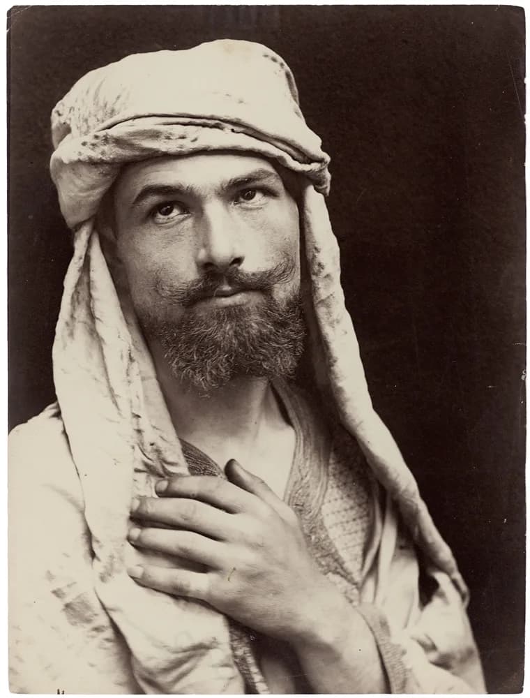 Roland Barthes - Wilhelm von Gloeden (1856-1931), selfportrait posed in Arabic fancy dress, around 1890. Stamped and dated: Deponirt - 7 sett 1903". Catalogue number: 2096.