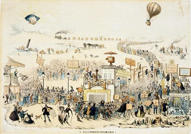 Louis Daguerre - Lithografie La Daguerréotypomanie aus La Caricature vom 8. Dezember 1839