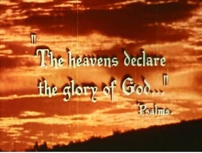 Frank Capra - Screenshot from the beginning of the film Our Mr. Sun (1956). The screenshot is of a quotation from the Bible overlaid on footage of a sunrise.