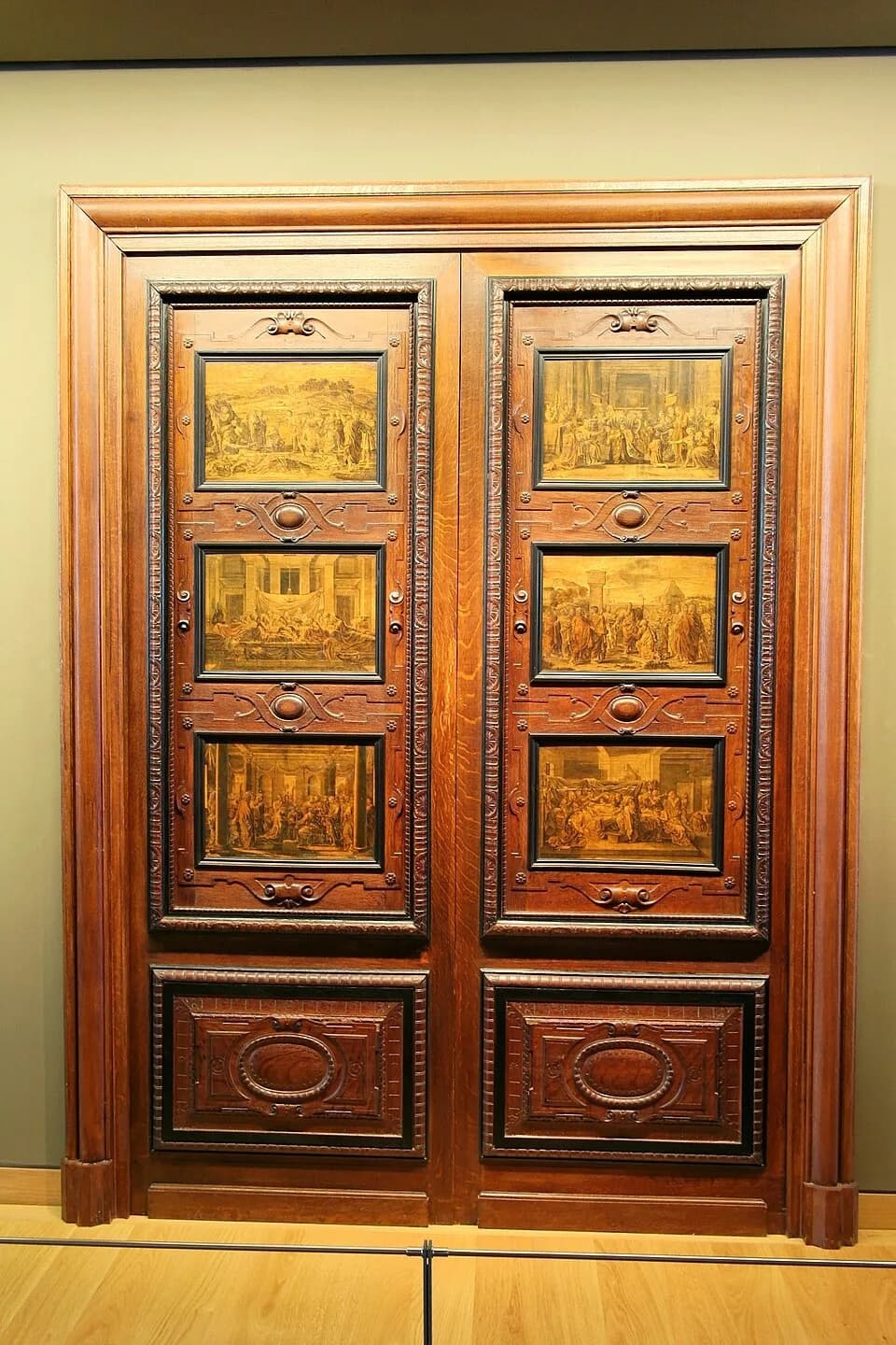 Adolphe Thiers - Door with six panels, decorated with scenes after the series of paintings The seven Sacraments by Poussin. Wood marquetry.