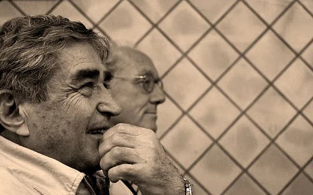 Friedrich Dürrenmatt - Iranian theater director and playwright, Hamid Samandarian (front) with Philip Volti, the previous Swiss ambassador to Iran, in a gathering for Friedrich Durrenmatt, Swiss write