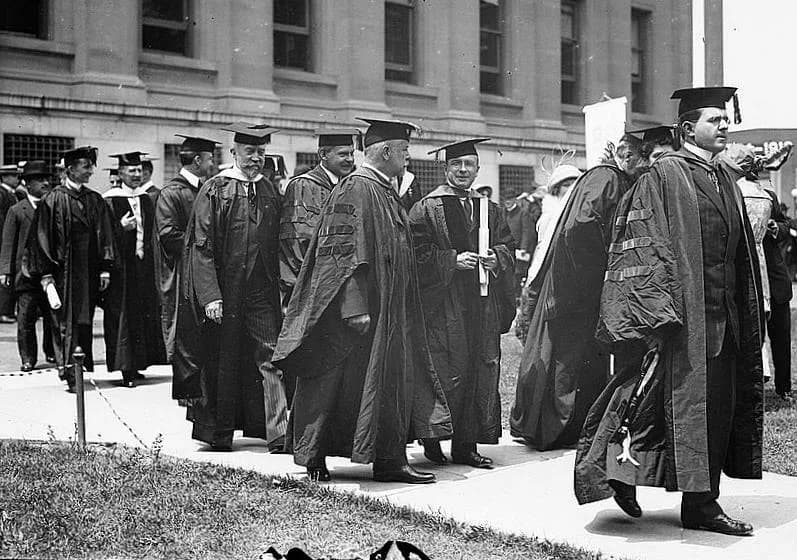 Alexis Carrel - Photo shows alumni at the June 4, 1913 Columbia University commencement including Dr. Alexis Carrel in center with his face towards the camera. Carrel received an honorary degree at th