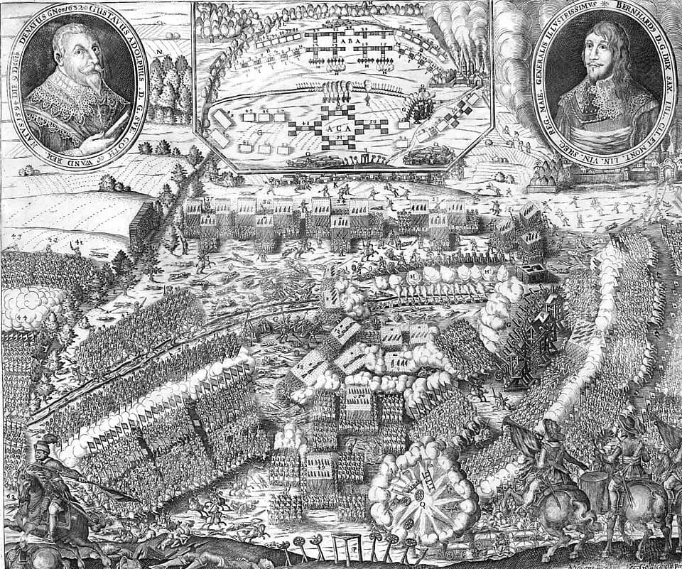 Gustavus Adolphus of Sweden - Detail aus einem Flugblatt zur Schlacht bei Lützen am 6. November 1632, Titel: Eigendliche Abbildung und Warhafftige Beschreibung der grossen und blutigen Schlacht/ so zw