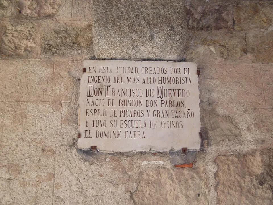 Francisco Quevedo - Placa dedicada al Buscón de Quevedo en Segovia.