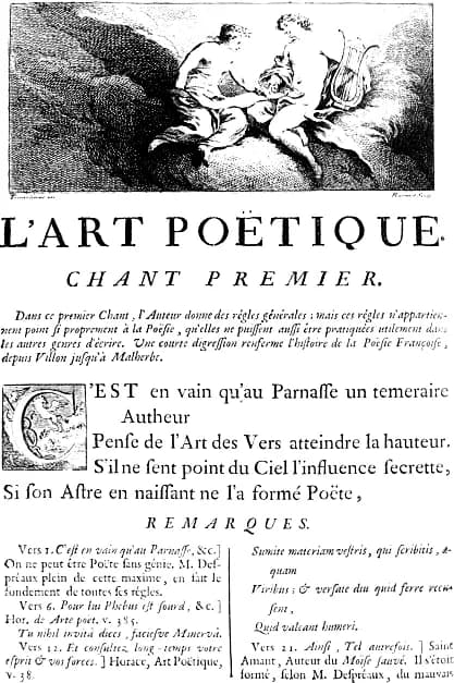 Nicolas Boileau-Despréaux - Frontispiece of Nicolas Boileau's L'Art poétique illustrated by Hyacinthe Rigaud (1674).