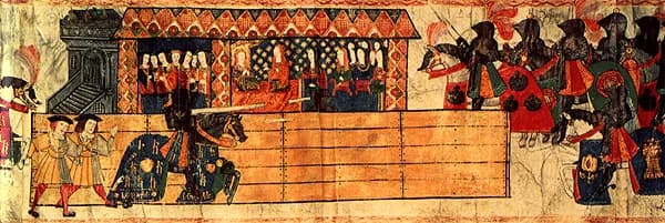 Catherine of Aragon - Catalina de Aragon watching Henry VIII of England joust, College of Arms, early 16th century. Catherine of Aragon was the first wife of King Henry VIII. of England.