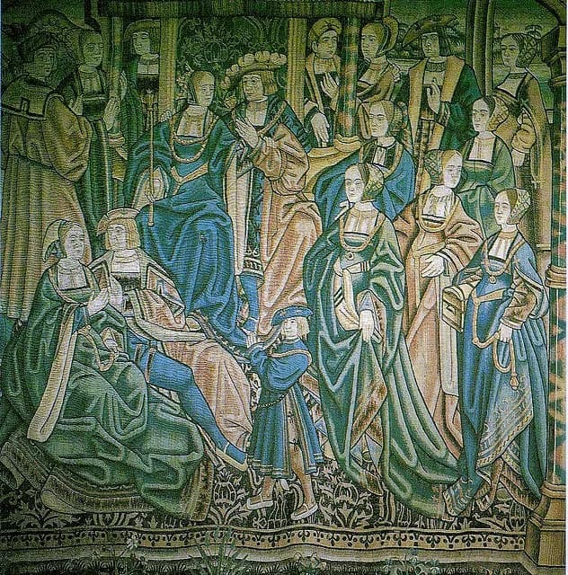 Catherine of Aragon - A tapestry in the Flemish style of Catherine of Aragon and her husband Arthur Tudor, Prince of Wales.