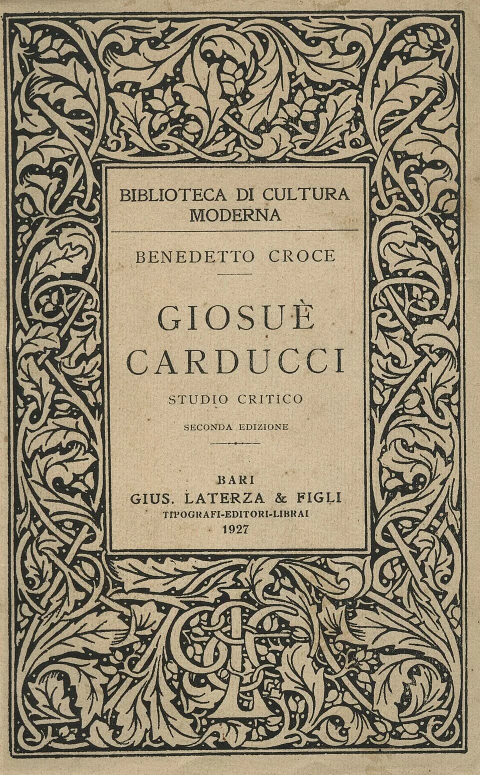 Benedetto Croce - Photo of the book "Giosuè Carducci - Studio critico", printed in 1927.