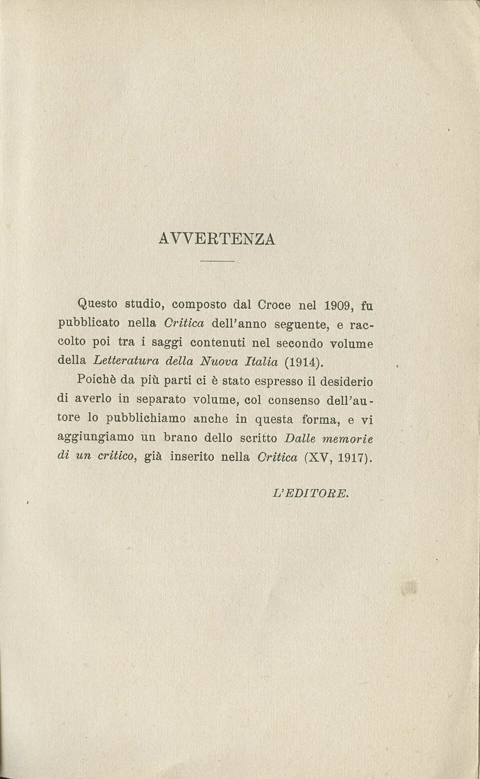 Benedetto Croce - Photo of the book "Giosuè Carducci - Studio critico", printed in 1927.