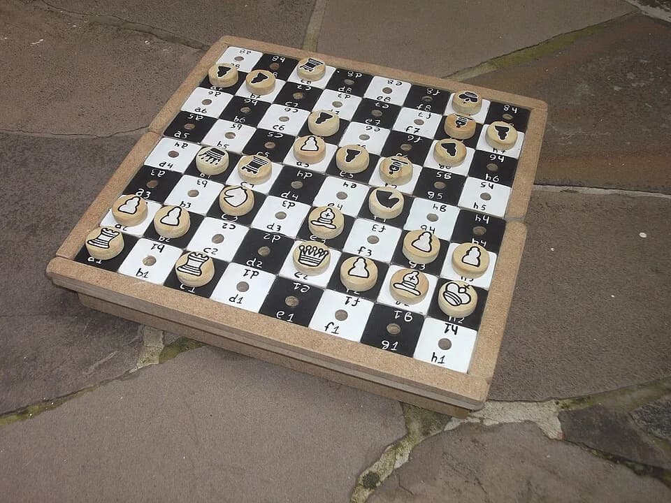 Mikhail Botvinnik - Mikhail Botvinnik - Mikhail Tal - World Championship 23th Moscovo (6), 1960-03-26 - wood handicraft chess board