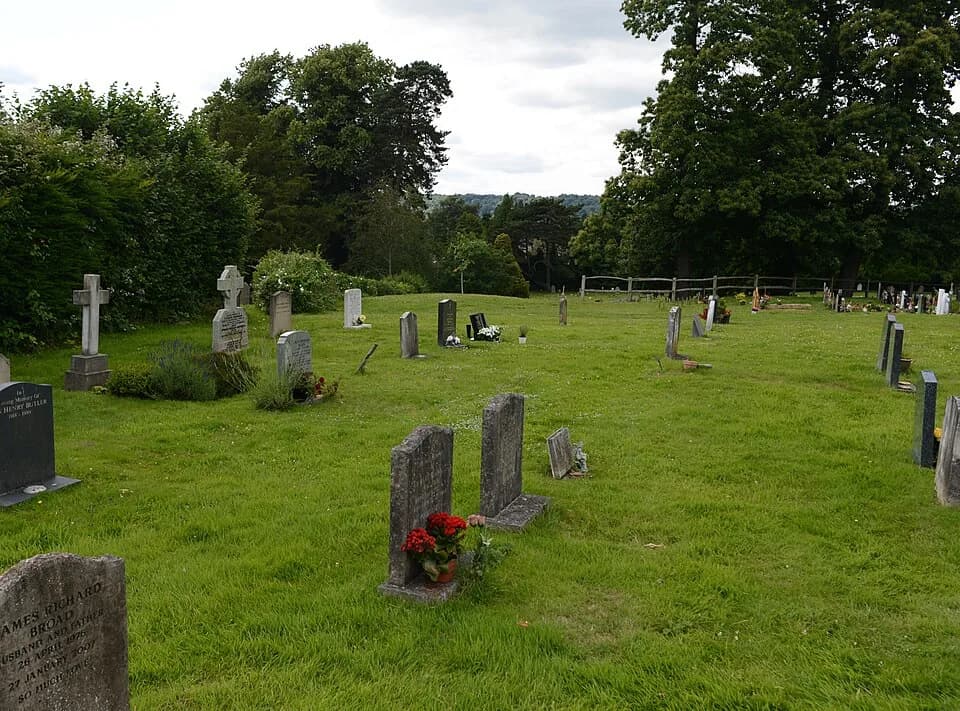 Alec Guinness - Showing the situation of the graves in Petersfield cemetery. Alec's with red pot-plant