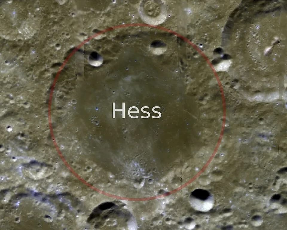 Victor Francis Hess - Hess crater in the southern region of the far side of the Moon. Cropped and annotated version (by uploader) of computer generated image by PDS MAP-A-PLANET.