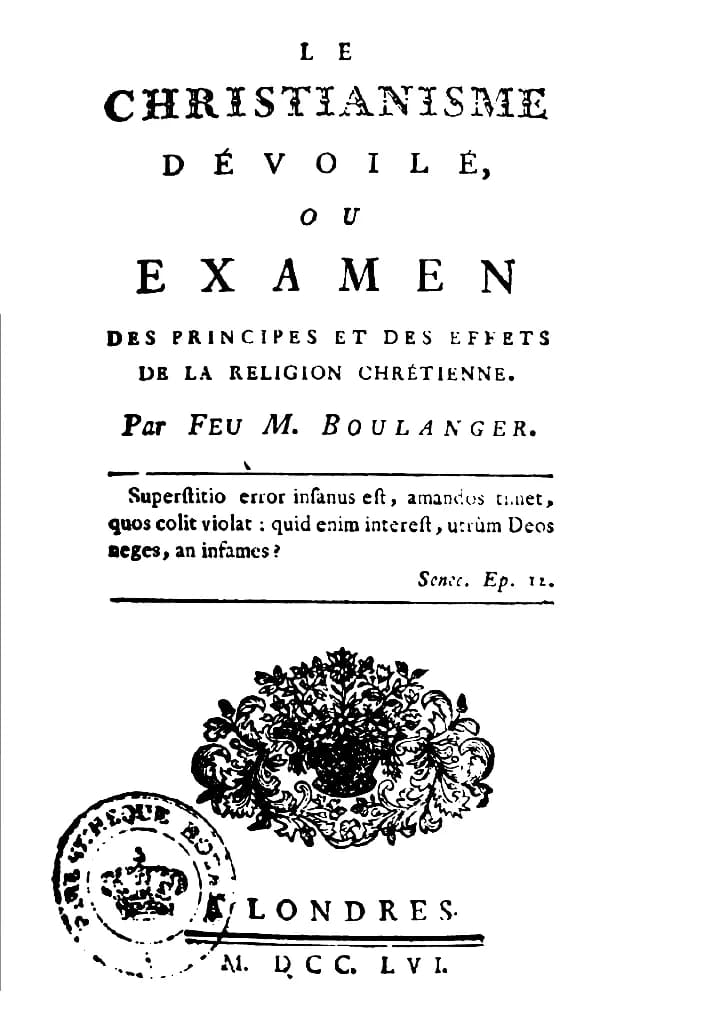 Baron d'Holbach - Title page of Baron d’Holbach: Le christianisme dévoilé, 1766. Published pseudonymously.