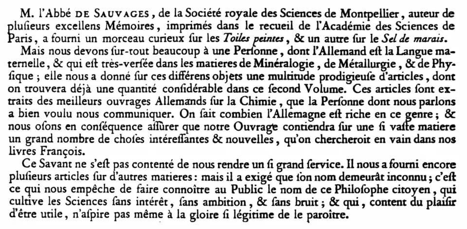 Baron d'Holbach - Diderot introducing Holbach in the preface of vol. 2 of the Encyclopédie