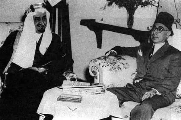 King Faisal bin Abdulaziz Al Saud - Foreign Minister Jamil Mardam Bey with Saudi Foreign Minister Prince (later king) Faysal