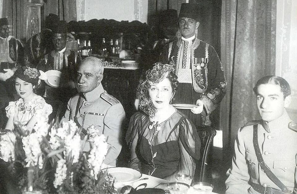 Reza Shah - From left to right: Fawzia Fuad, Reza Shah, Nazli Sabri (Fawzia's mother), Mohammad Reza Pahlavi