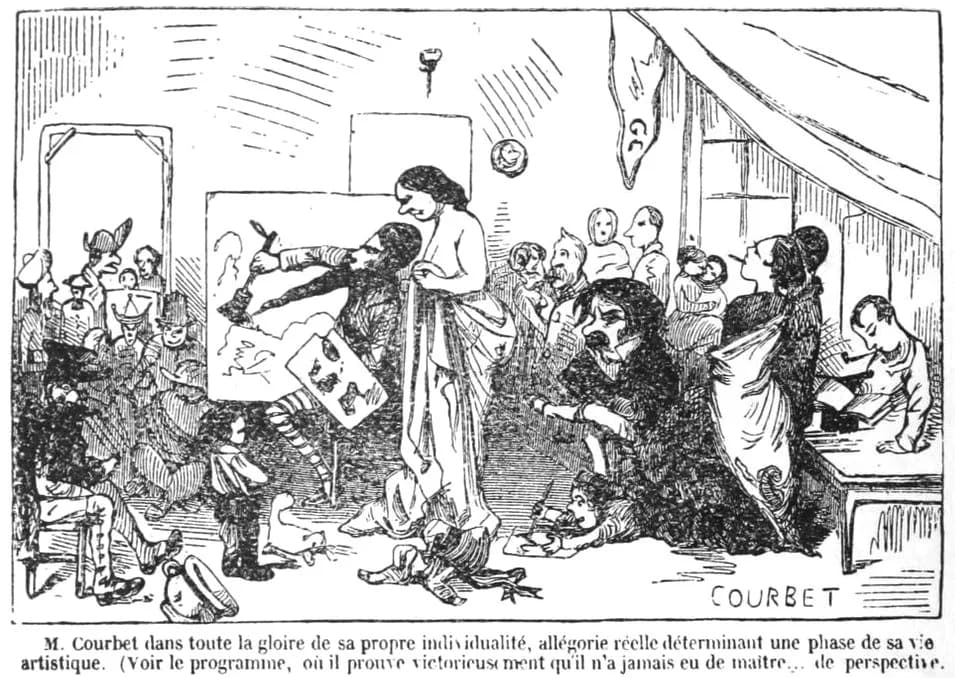 Gustave Courbet - Caricature par Quillenbois de L'Atelier du peintre de Gustave Courbet.
