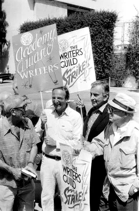 Billy Wilder - Los Angeles -- The Screen Writers Guild strike brings motion picture and television production very nearly to a halt. Several famous writers are shown here picketing at the 20th Century