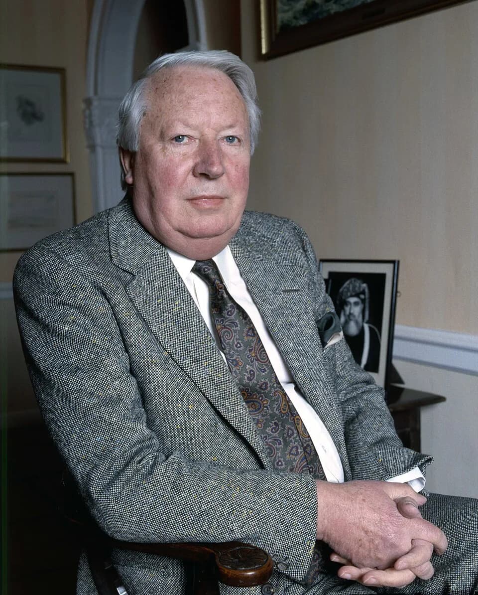 Edward Heath - Sir Edward Heath taken in his home in Salisbury England. The photograph on the desk is of Said bin Taimur, the 13th Sultan of Muscat and Oman.