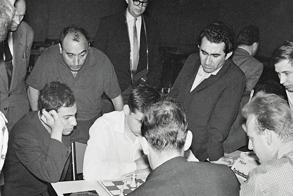 Mikhail Tal - Tal and Petrosjan, European Chess Team Championship 1961 at Oberhausen, Photographer Gerhard Hund.