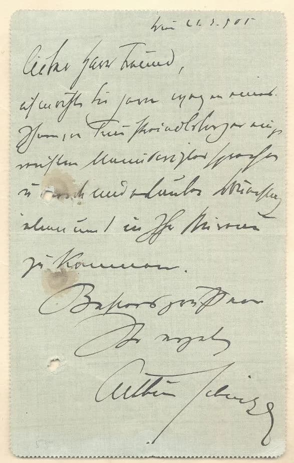 Arthur Schnitzler - Brief Arthur Schnitzler an Fritz Freund vom Wiener Verlag, Wien, 21. 4. 1905