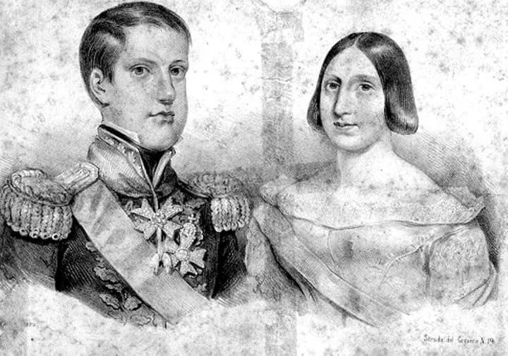 Pedro II of Brazil - Brazilian Emperor Pedro II and his wife Teresa Cristina at the time of their wedding, 1843.