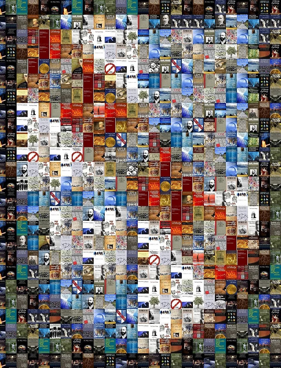 Ludwig von Mises - Photo mosaic of the Mises family coat of arms made with book covers from works of the