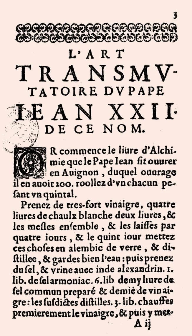 John XXII - Première page de l'Art transmutatoire de Jean XXII